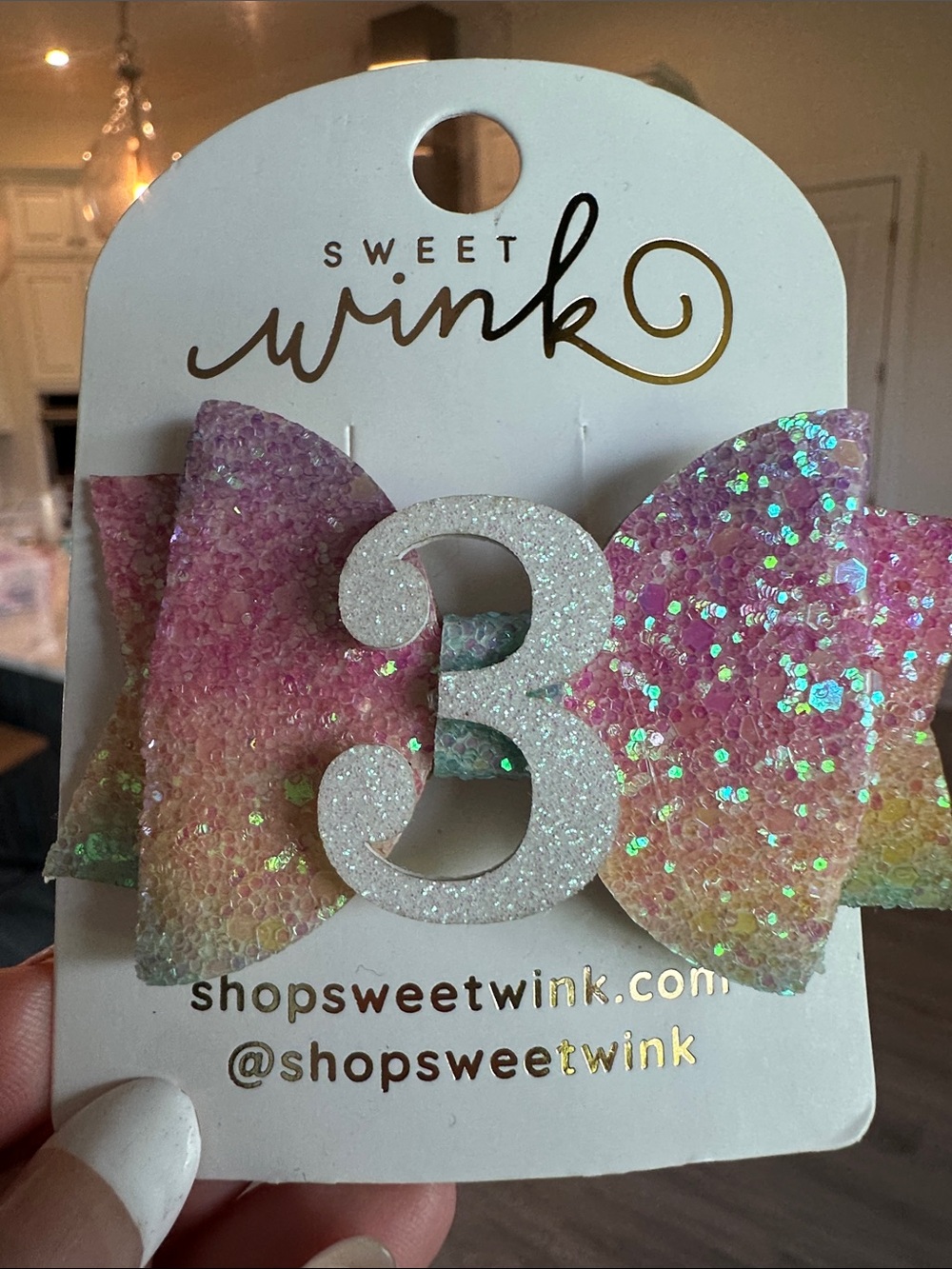 Sweet Wink Pink Glitter Ombre '3' Birthday Hair Bow